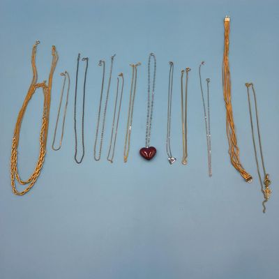 Lot of approx. 18–20 Mixed Gold‑tone & Silver‑tone Necklaces — Heart & Cross Pendants