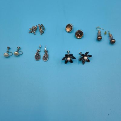Lot of approx. 6 Pairs Assorted Costume Earrings — faux pearls, rhinestones, faceted amber studs