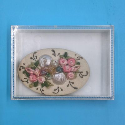 Lot of 2 Costume Brooches — Gold‑Tone Smoky Glass Cabochon & Oval Floral Embroidered Brooch (in Plastic Box)