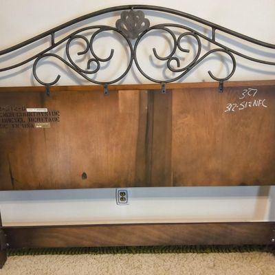 Drexel Heritage "French Countryside" Wood Headboard with Metal Scroll Crest