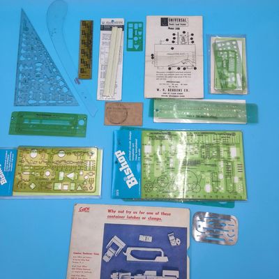 Mixed Drafting & Stencil Template Lot — Universal Model 2400 Manual, Berol/RapiDesign Templates