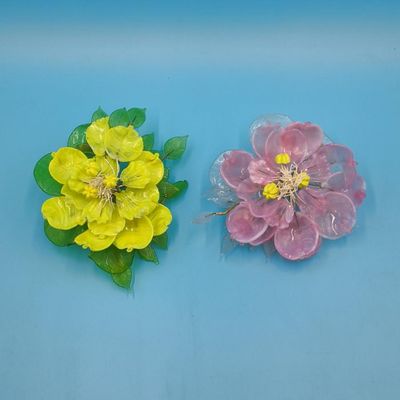 Pair of Translucent Floral Sculptures — Yellow & Pink (2 pieces)