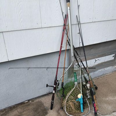 Lot of Fishing Rods, Spinning Reels & Landing Nets — includes Ugly Stik