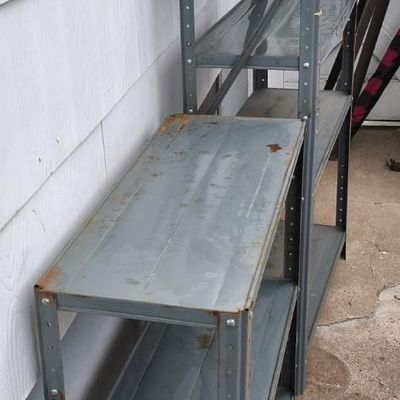 Lot of 2 Gray Metal Utility Shelving Units — Steel Adjustable Uprights, Used