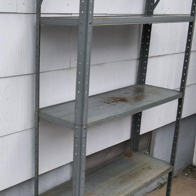 Gray Metal 5‑Shelf Storage Rack / Industrial Shelving Unit (Used, Rusted)