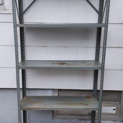 Gray Metal 5‑Shelf Storage Rack / Industrial Shelving Unit (Used, Rusted)
