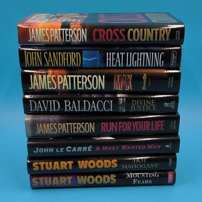 Lot of 8 Hardcover Novels with Dust Jackets — Patterson, Sandford, Baldacci, le Carré, Stuart Woods