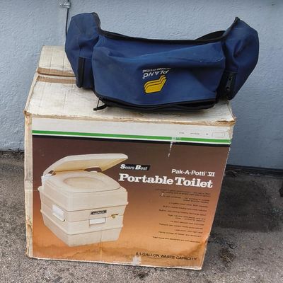 Sears Best "Pak-A-Potti VI" Portable Toilet with Blue PLANO-Branded Padded Bag