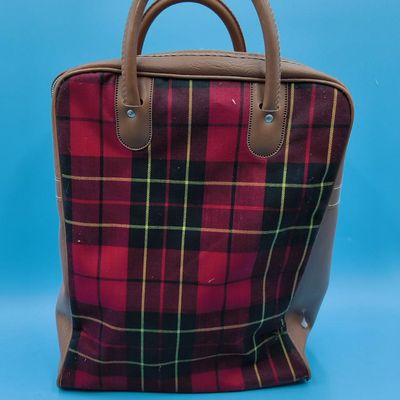 Lot of Thermos-brand insulated jugs, flasks & plaid carry bag — 5 pieces