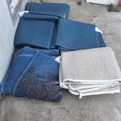 Lot of six quilted moving blankets/pads (blue & beige) with 'ALLIED VAN LINES' marking