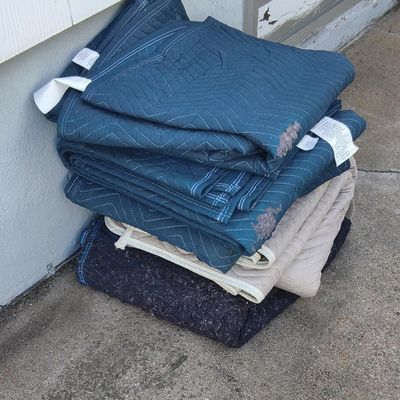 Lot of six quilted moving blankets/pads (blue & beige) with 'ALLIED VAN LINES' marking