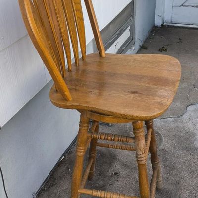 Wooden Spindle‑Back Bar/Counter Stool with Turned Legs