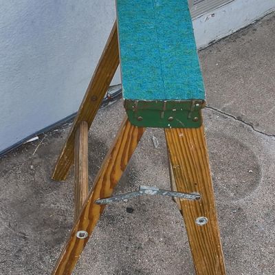 Wooden Folding Step Stool / Sawhorse Style Stool with Green Felt Top