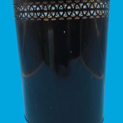 Black Hand-Painted Metal Umbrella Stand / Wastebasket with Pierced Border