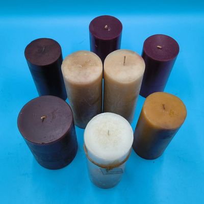 Lot of 9 Assorted Pillar Wax Candles — Mixed Colors, one tagged 'Ginger Lily'