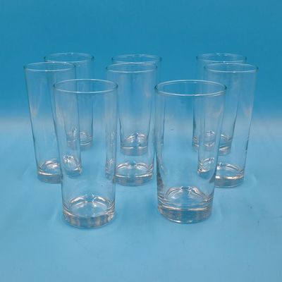 Lot of 8 Clear Glass Tall Drinking Glasses (Highball/Collins Style)
