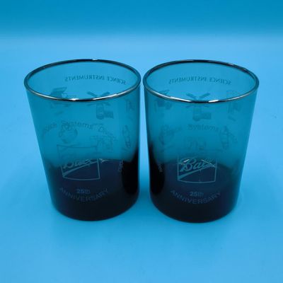 Pair of Blue 'Ball' 25th Anniversary Etched Glass Tumblers — Science Instruments / Aerospace
