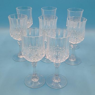 Set of 8 Clear Cut‑Pattern Stemmed Goblets (pressed glass/crystal look)