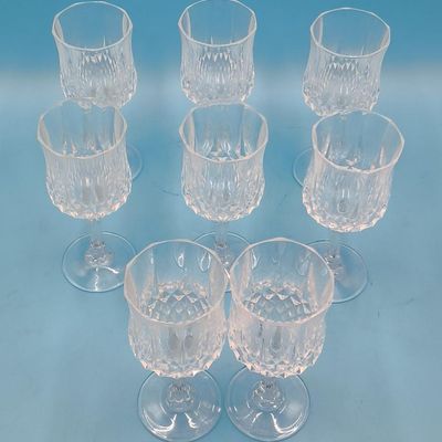 Set of 8 Clear Cut‑Pattern Stemmed Goblets (pressed glass/crystal look)