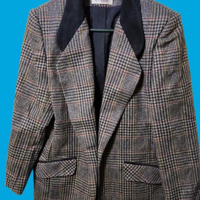 PB Petite Women's Plaid/Houndstooth Tweed-Look Blazer — Made in Ukraine, Velvet Collar medium