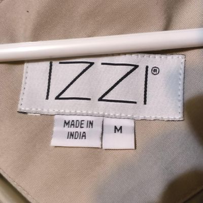 Beige two-tone jacket, label reads "IZZ", Size M (Made in India)