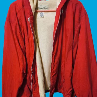 Eddie Bauer Women's XXL Red Nylon Hooded Zip Jacket with Cotton Lining