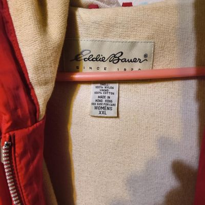 Eddie Bauer Women's XXL Red Nylon Hooded Zip Jacket with Cotton Lining