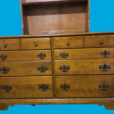 Wood‑tone Dresser with Removable 4‑Shelf Hutch, Multiple Drawers (appears 10) 50.5 inches by 18.5 inches 32inches