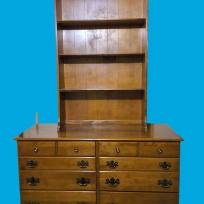 Wood‑tone Dresser with Removable 4‑Shelf Hutch, Multiple Drawers (appears 10) 50.5 inches by 18.5 inches 32inches