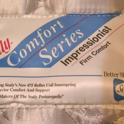 Sealy Comfort Series “Impressionist” innerspring mattress with wooden spindle bed frame + foundation full size bed and frame