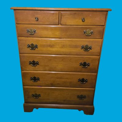 Tall Wooden 7-Drawer Highboy Dresser with Brass-Tone Hardware 34" x 18.5" x 48.5"