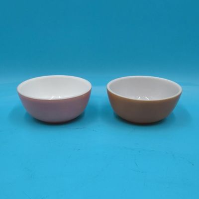 Lot of 2 Small Ceramic Glazed Bowls — White Interior, Pink & Tan Exteriors