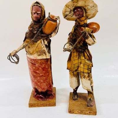 Vintage Mexican Papier-Mache & Paper Folk Art Figures - Set of 2