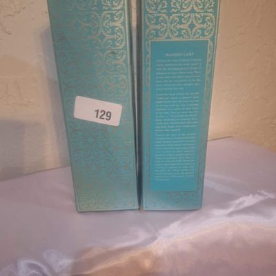 Pair of Vintage Mansion Brand Colored Glass Miniature Oil Lamps with Boxes