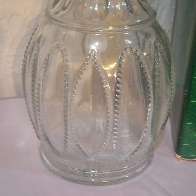 Vintage Clear Glass Decanter with Green Stopper and Original Box