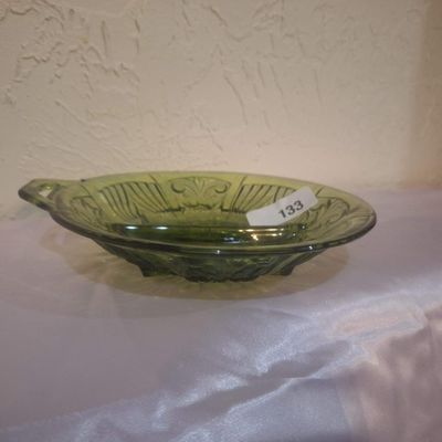 Vintage Green Pressed Glass Divided Dish with Handle