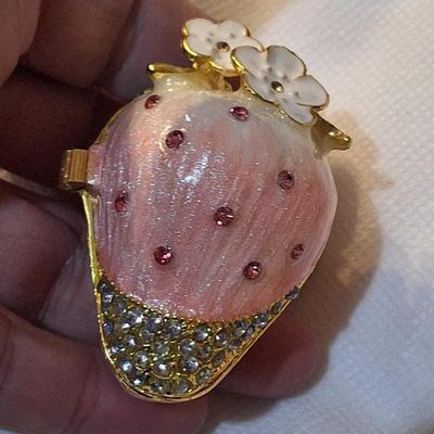 Enameled Strawberry Trinket Box & Rhinestone Pumpkin Earrings Set