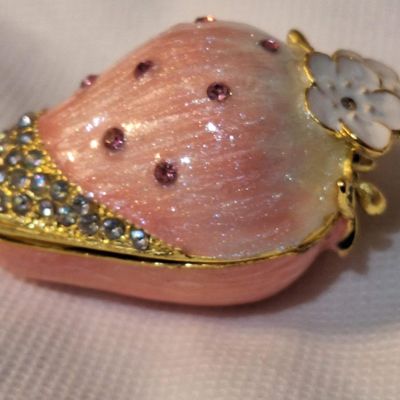 Enameled Strawberry Trinket Box & Rhinestone Pumpkin Earrings Set