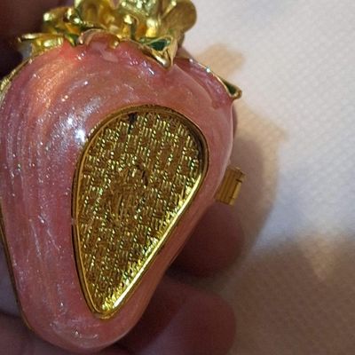 Enameled Strawberry Trinket Box & Rhinestone Pumpkin Earrings Set