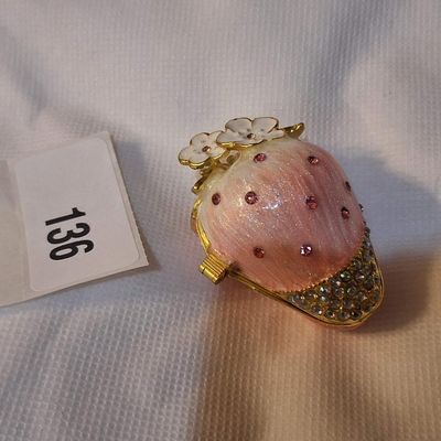 Enameled Strawberry Trinket Box & Rhinestone Pumpkin Earrings Set