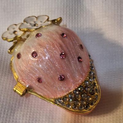 Enameled Strawberry Trinket Box & Rhinestone Pumpkin Earrings Set