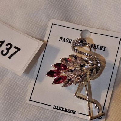 Rhinestone Flamingo Brooch