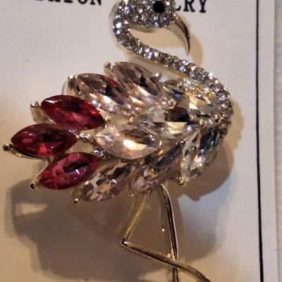 Rhinestone Flamingo Brooch