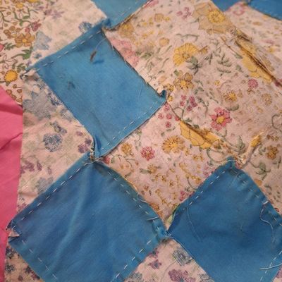 Vintage Hand-Pieced Trip Around the World Patchwork Quilt TOP king size