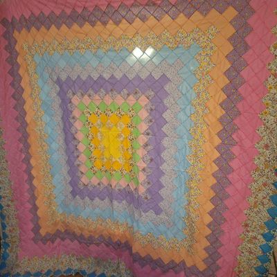 Vintage Hand-Pieced Trip Around the World Patchwork Quilt TOP king size