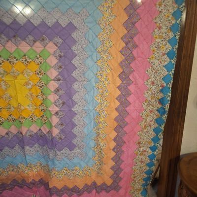 Vintage Hand-Pieced Trip Around the World Patchwork Quilt TOP king size
