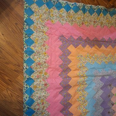 Vintage Hand-Pieced Trip Around the World Patchwork Quilt TOP king size
