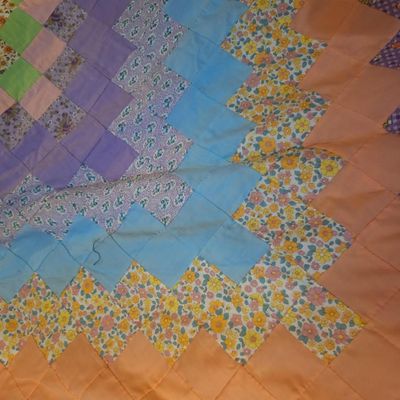 Vintage Hand-Pieced Trip Around the World Patchwork Quilt TOP king size