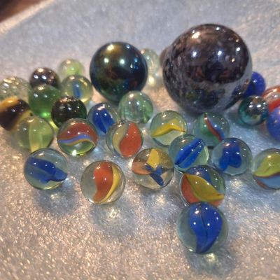 Assorted Vintage Glass Marbles Collection with Large Shooters
