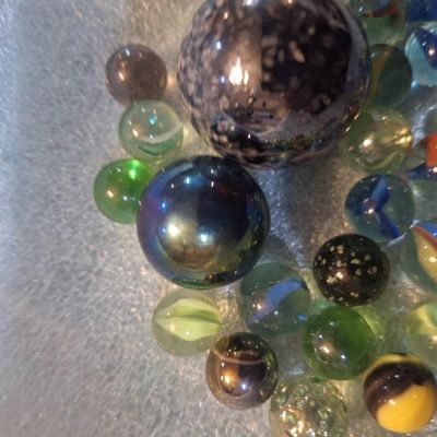 Assorted Vintage Glass Marbles Collection with Large Shooters